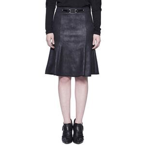 HIGH USE Faux Leather Belted Flared Skirt Women BLACK Skirts